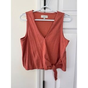 TEXTURE & THREAD Madewell Coral Textured Wrap Tie Front Sleeveless Crop Top S